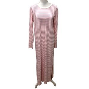 Mod Ref Jaya Dress Womens Medium Side Slit Maxi Long Sleeve Pink Stripe Comfort